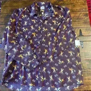 North Pole Men 2XL BREW DOLPH Allover‎ Print Rudolph Reindeer Button Shirt NEW